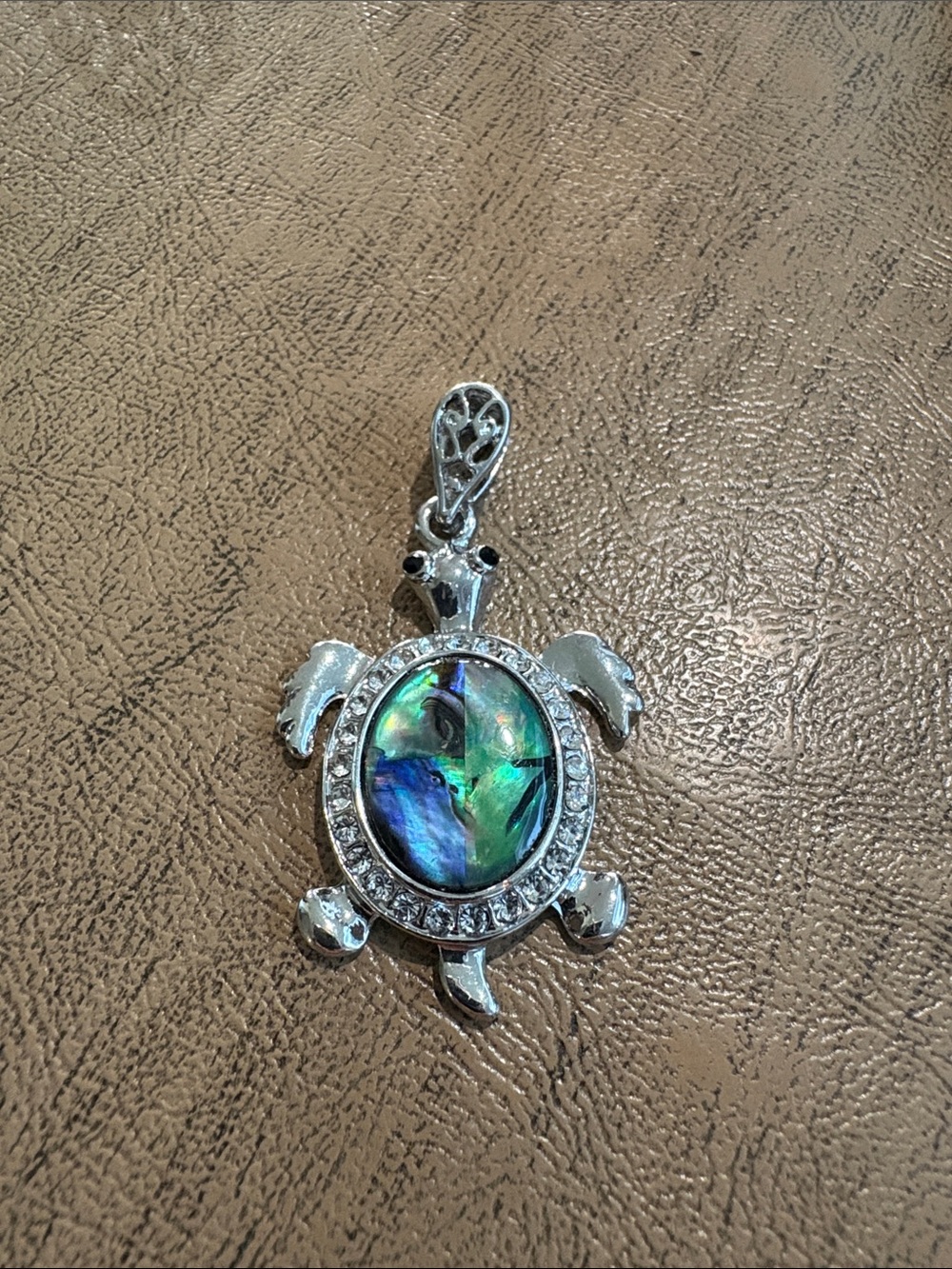 Silver Turtle Pendant with Iridescent Abalone Shell